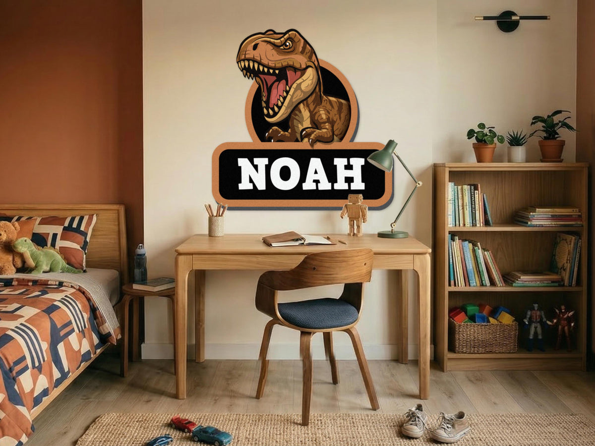 Personalized Dinosaur Name Sign for Kids Room | Custom T-Rex Wall Decal | Boys Bedroom Decor | Dinosaur Door or Wall Name