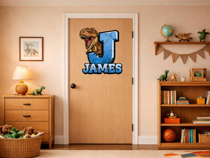 Personalized Dinosaur Initial Wall Decal, T-Rex Name Wall Sticker, Custom Kids Room Decor, Dinosaur Bedroom Name Sign, Boys Nursery Wall Art