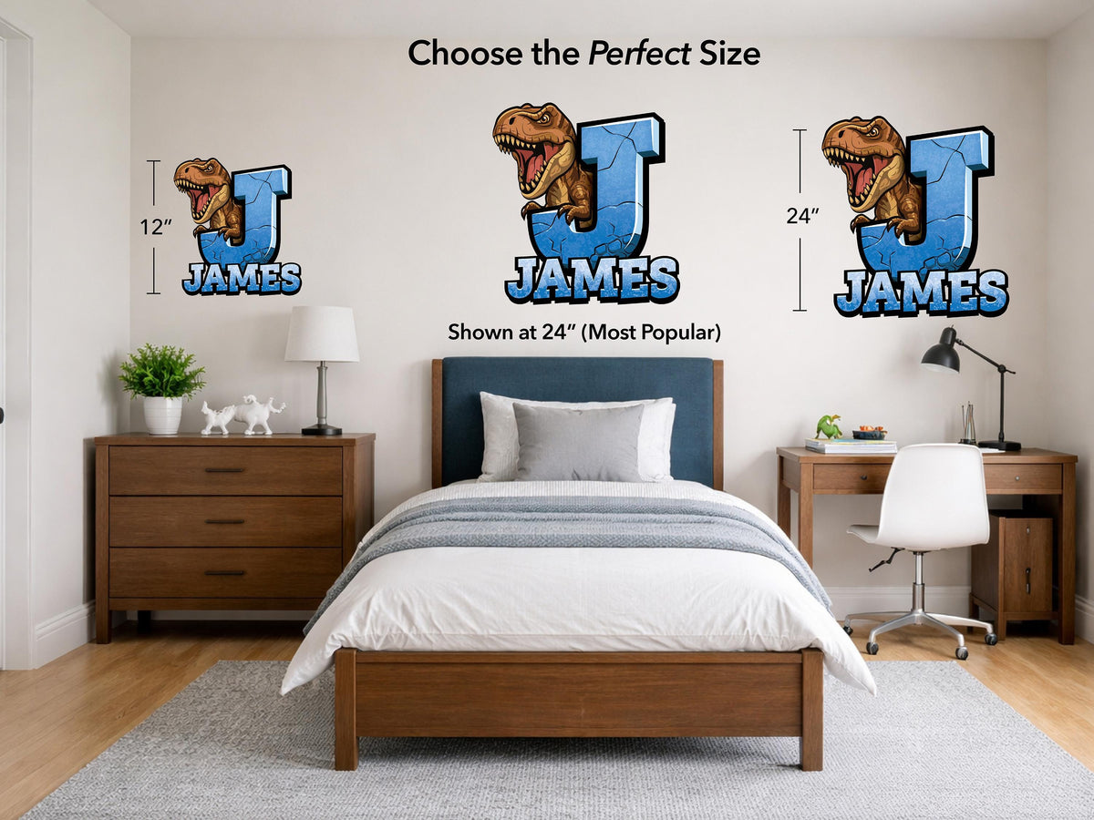 Personalized Dinosaur Initial Wall Decal, T-Rex Name Wall Sticker, Custom Kids Room Decor, Dinosaur Bedroom Name Sign, Boys Nursery Wall Art