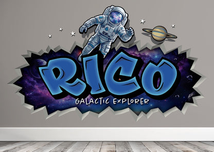 Personalized Space Name Wall Decal – Astronaut Kids Bedroom Decor, Custom Outer Space Name Sign, Galaxy Wall Sticker for Boys Room
