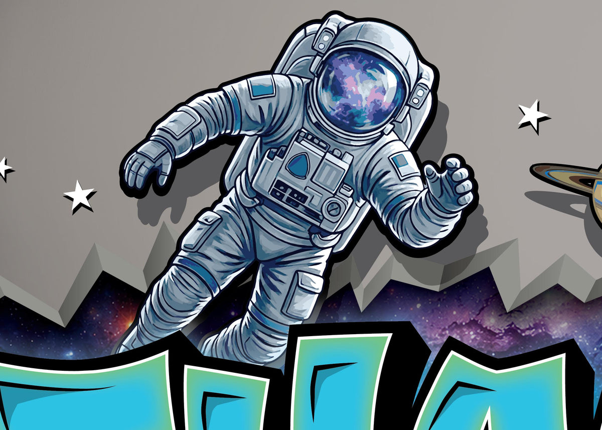 Personalized Space Name Wall Decal – Astronaut Kids Bedroom Decor, Custom Outer Space Name Sign, Galaxy Wall Sticker for Boys Room