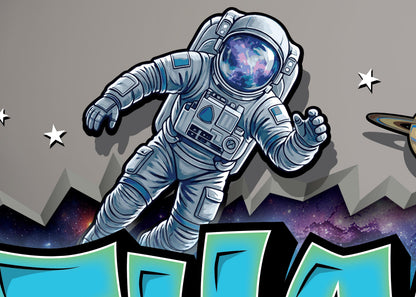 Personalized Space Name Wall Decal – Astronaut Kids Bedroom Decor, Custom Outer Space Name Sign, Galaxy Wall Sticker for Boys Room