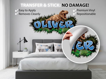 Personalized Dinosaur Name Wall Decal, Custom T-Rex Kids Room Decor, Dinosaur Name Sign, Jurassic Dino Wall Sticker for Boys Bedroom