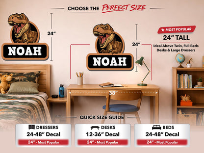 Personalized Dinosaur Name Sign for Kids Room | Custom T-Rex Wall Decal | Boys Bedroom Decor | Dinosaur Door or Wall Name