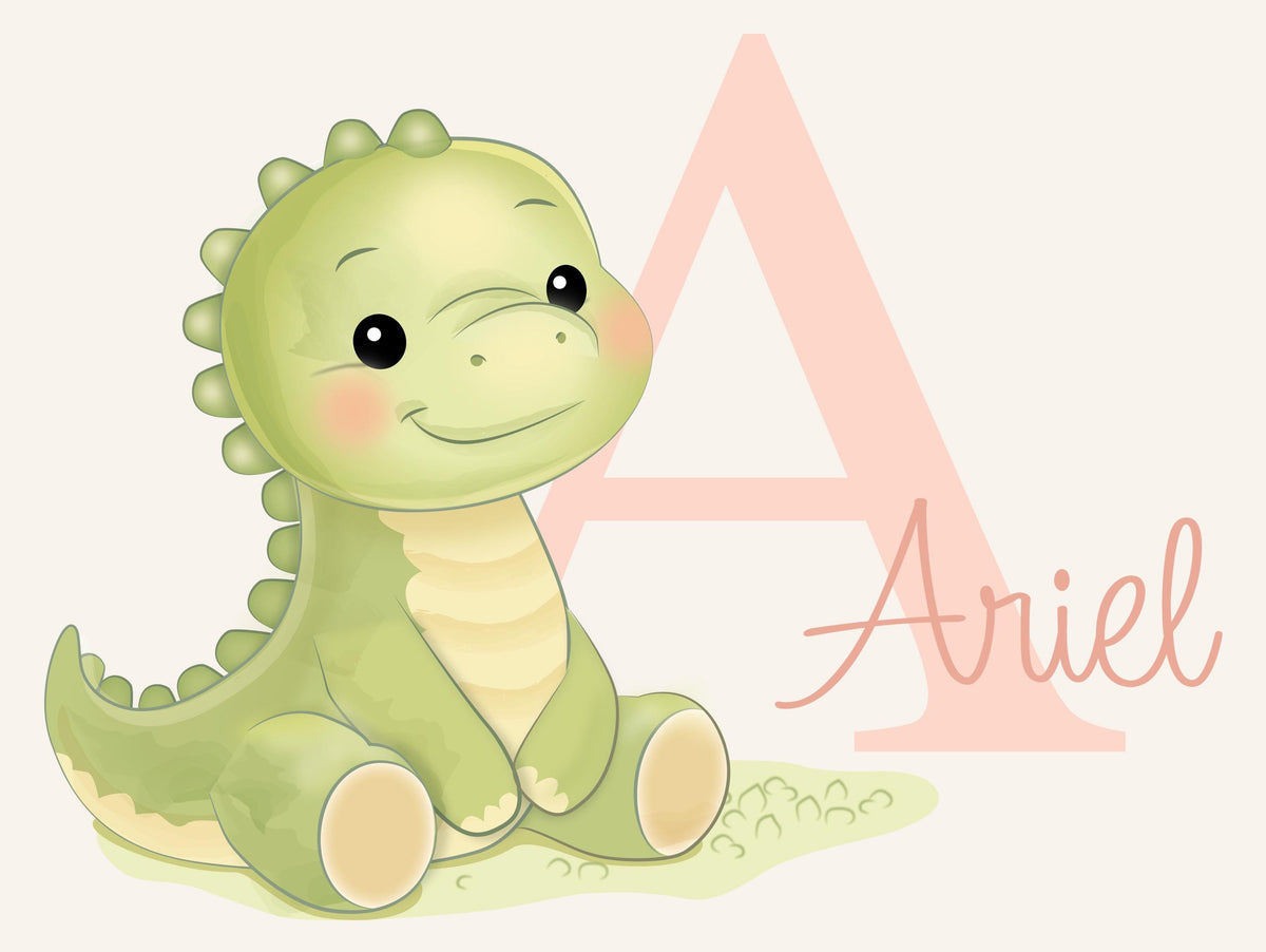 Personalized Dinosaur Name Wall Decal, Baby Boy Nursery Wall Decor, Custom Dino Initial Sticker, Toddler Room Decor, Painted Look Wall Art