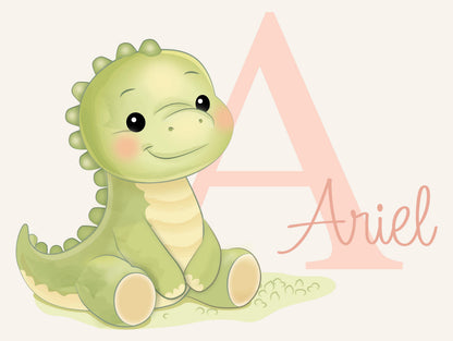 Personalized Dinosaur Name Wall Decal, Baby Boy Nursery Wall Decor, Custom Dino Initial Sticker, Toddler Room Decor, Painted Look Wall Art