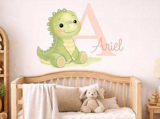 Personalized Dinosaur Name Wall Decal, Baby Boy Nursery Wall Decor, Custom Dino Initial Sticker, Toddler Room Decor, Painted Look Wall Art