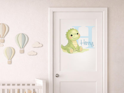 Personalized Dinosaur Name Wall Decal, Baby Boy Nursery Wall Decor, Custom Dino Initial Sticker, Toddler Room Decor, Painted Look Wall Art