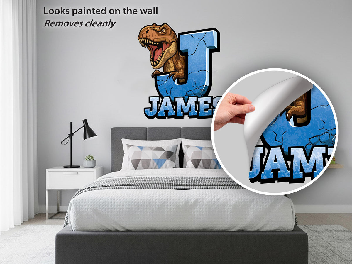 Personalized Dinosaur Initial Wall Decal, T-Rex Name Wall Sticker, Custom Kids Room Decor, Dinosaur Bedroom Name Sign, Boys Nursery Wall Art