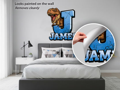 Personalized Dinosaur Initial Wall Decal, T-Rex Name Wall Sticker, Custom Kids Room Decor, Dinosaur Bedroom Name Sign, Boys Nursery Wall Art