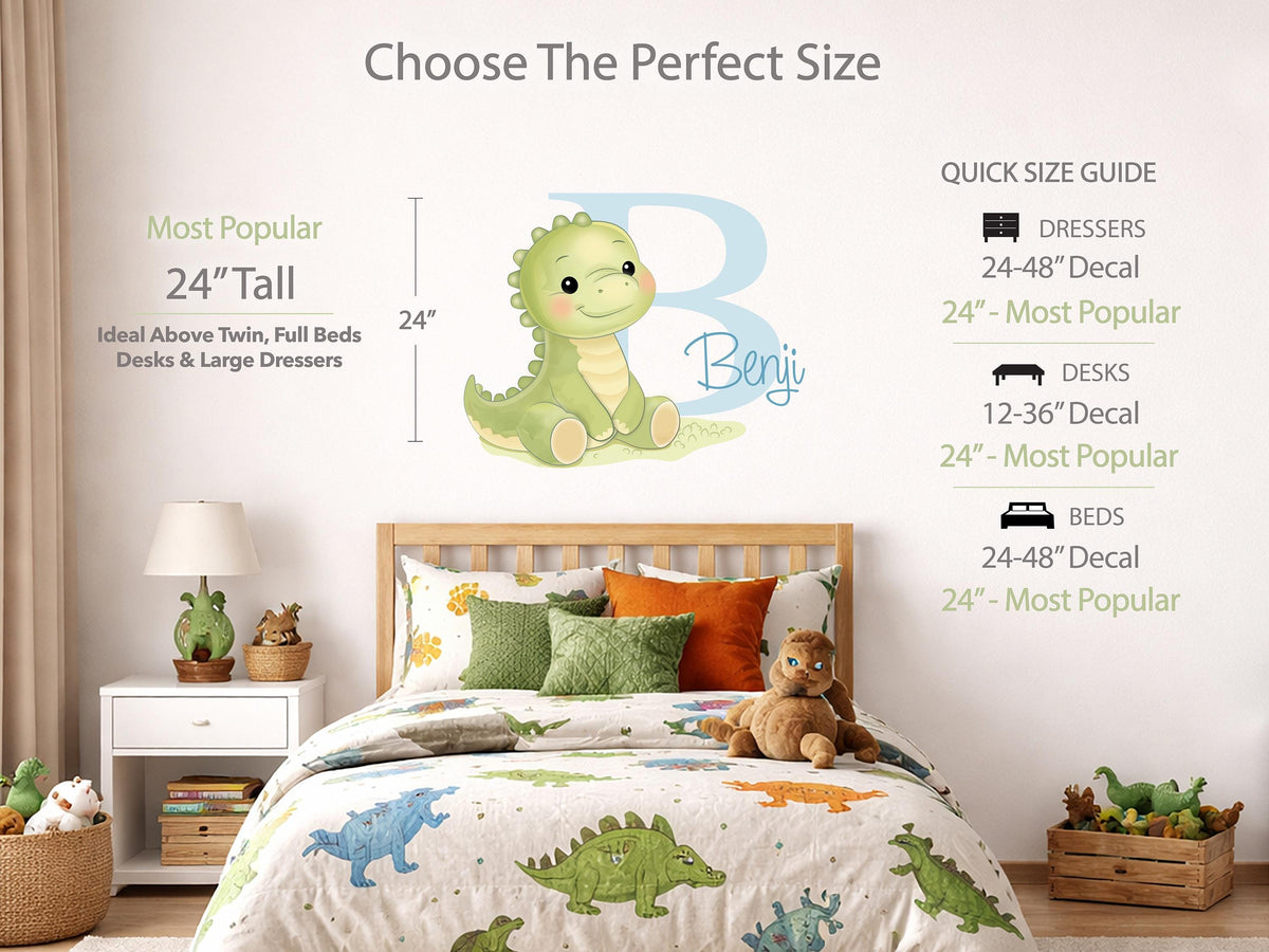 Personalized Dinosaur Name Wall Decal, Baby Boy Nursery Wall Decor, Custom Dino Initial Sticker, Toddler Room Decor, Painted Look Wall Art