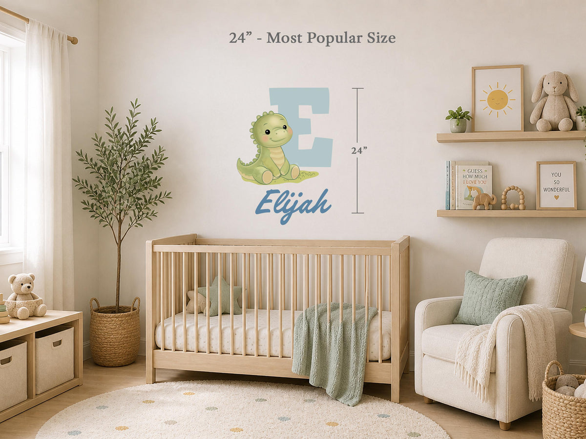 Personalized Nursery Name Wall Decal, Custom Baby Name Wall Sticker, Dinosaur Nursery Decor, Boys Room Name Sign, Kids Wall Art