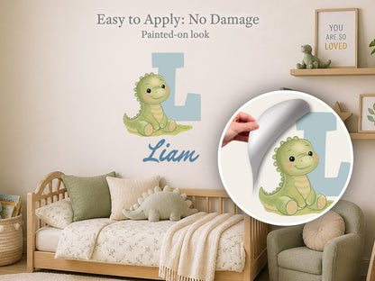 Personalized Nursery Name Wall Decal, Custom Baby Name Wall Sticker, Dinosaur Nursery Decor, Boys Room Name Sign, Kids Wall Art
