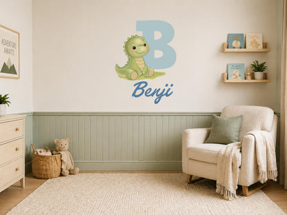Personalized Nursery Name Wall Decal, Custom Baby Name Wall Sticker, Dinosaur Nursery Decor, Boys Room Name Sign, Kids Wall Art