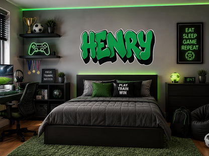 Personalized Name Wall Decal for Boys Room | Custom Gamer Name Sign | Sports Bedroom Decor | Teen Room Wall Art | Large Vinyl Name Sticker