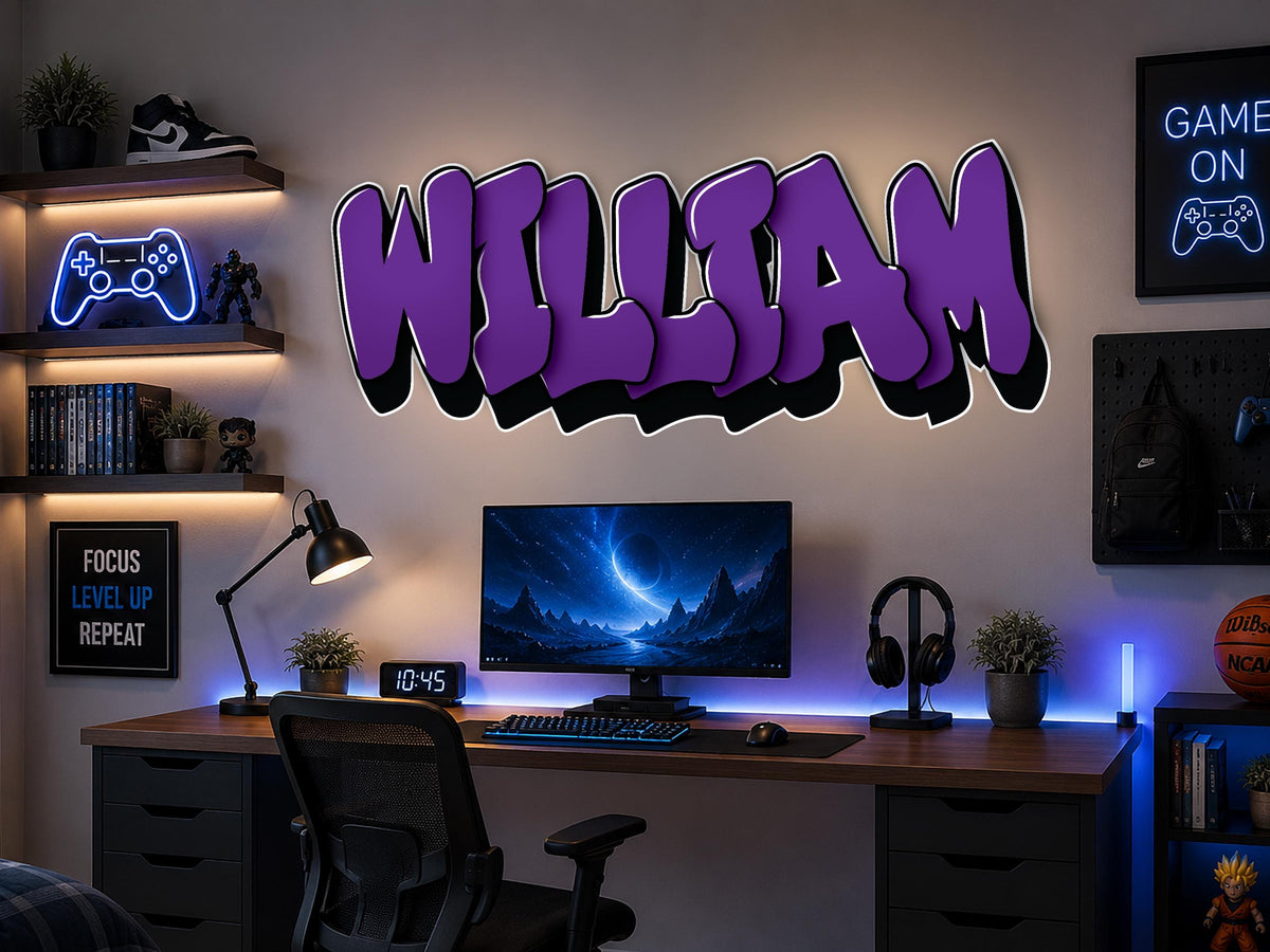 Personalized Name Wall Decal for Boys Room | Custom Gamer Name Sign | Sports Bedroom Decor | Teen Room Wall Art | Large Vinyl Name Sticker