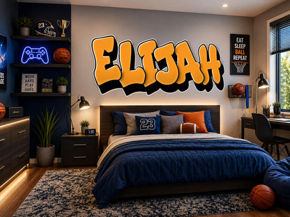 Personalized Name Wall Decal for Boys Room | Custom Gamer Name Sign | Sports Bedroom Decor | Teen Room Wall Art | Large Vinyl Name Sticker
