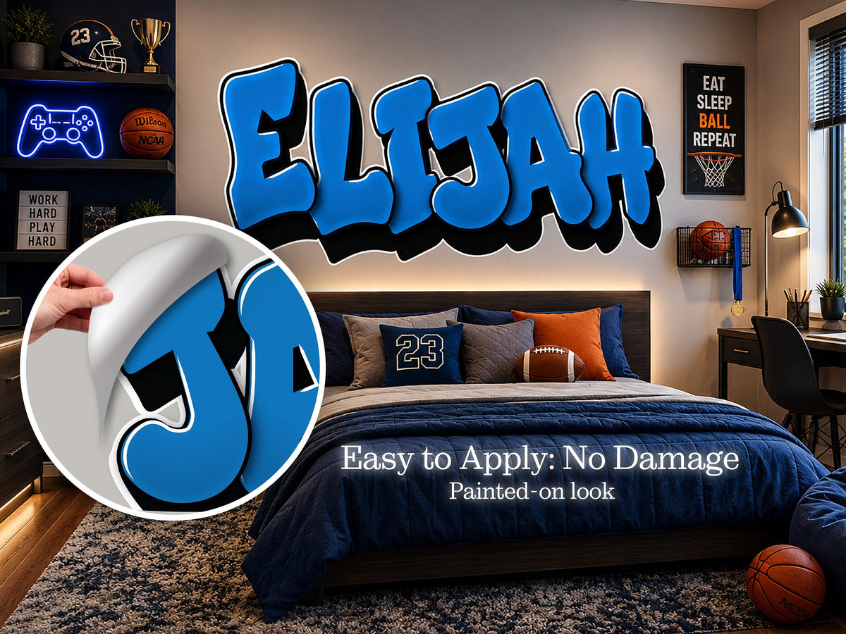 Personalized Name Wall Decal for Boys Room | Custom Gamer Name Sign | Sports Bedroom Decor | Teen Room Wall Art | Large Vinyl Name Sticker