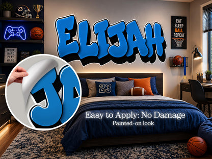 Personalized Name Wall Decal for Boys Room | Custom Gamer Name Sign | Sports Bedroom Decor | Teen Room Wall Art | Large Vinyl Name Sticker