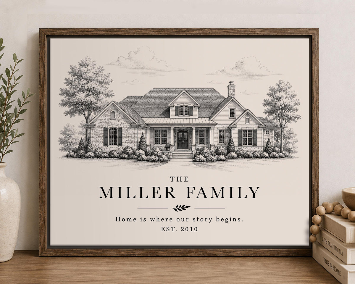 Custom Family Sign from Your Home Photo, Personalized Family Name Wall Art, Housewarming Gift, New Home Gift