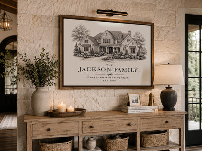 Custom Family Sign from Your Home Photo, Personalized Family Name Wall Art, Housewarming Gift, New Home Gift