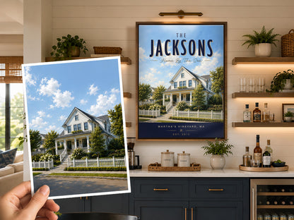 Custom Family Sign from Your Home Photo, Personalized Family Name Wall Art, Housewarming Gift, New Home Gift