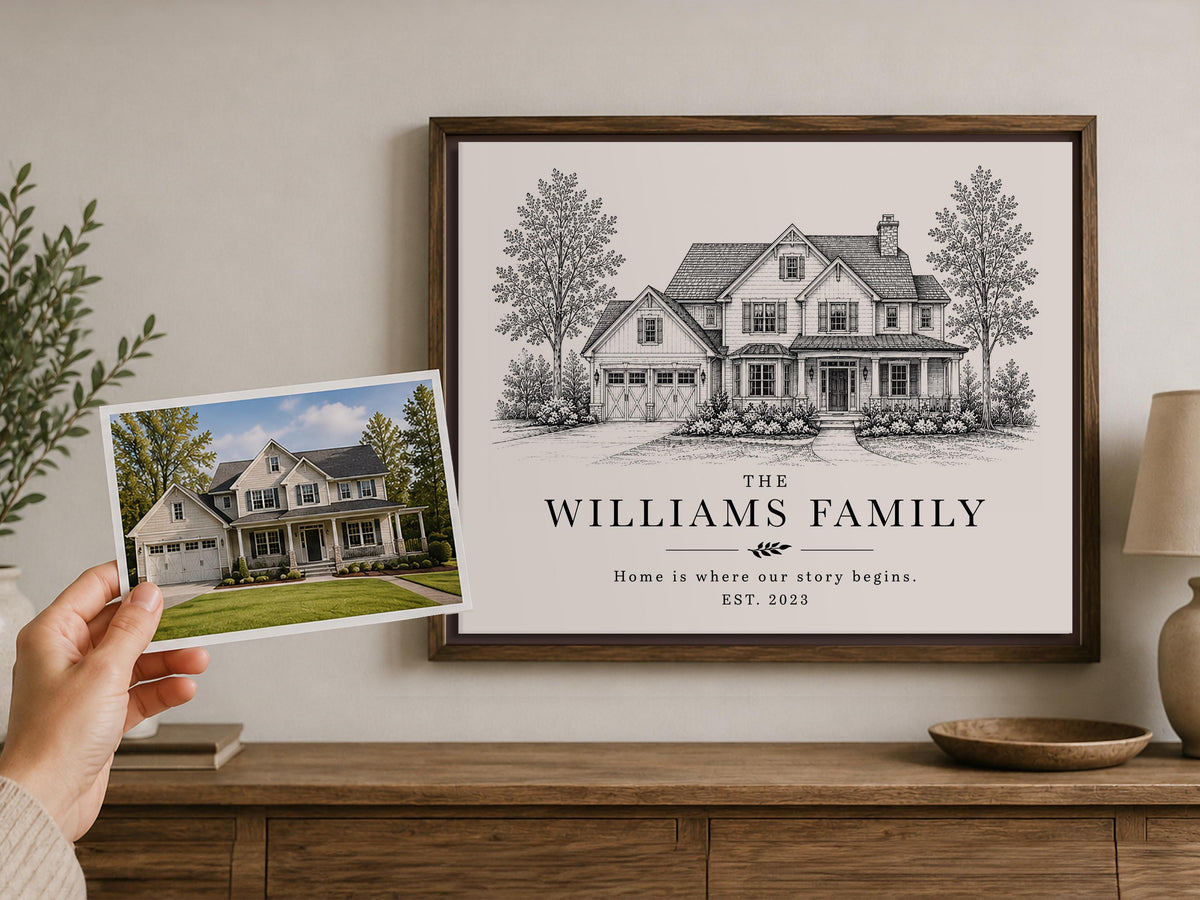 Custom Family Sign from Your Home Photo, Personalized Family Name Wall Art, Housewarming Gift, New Home Gift