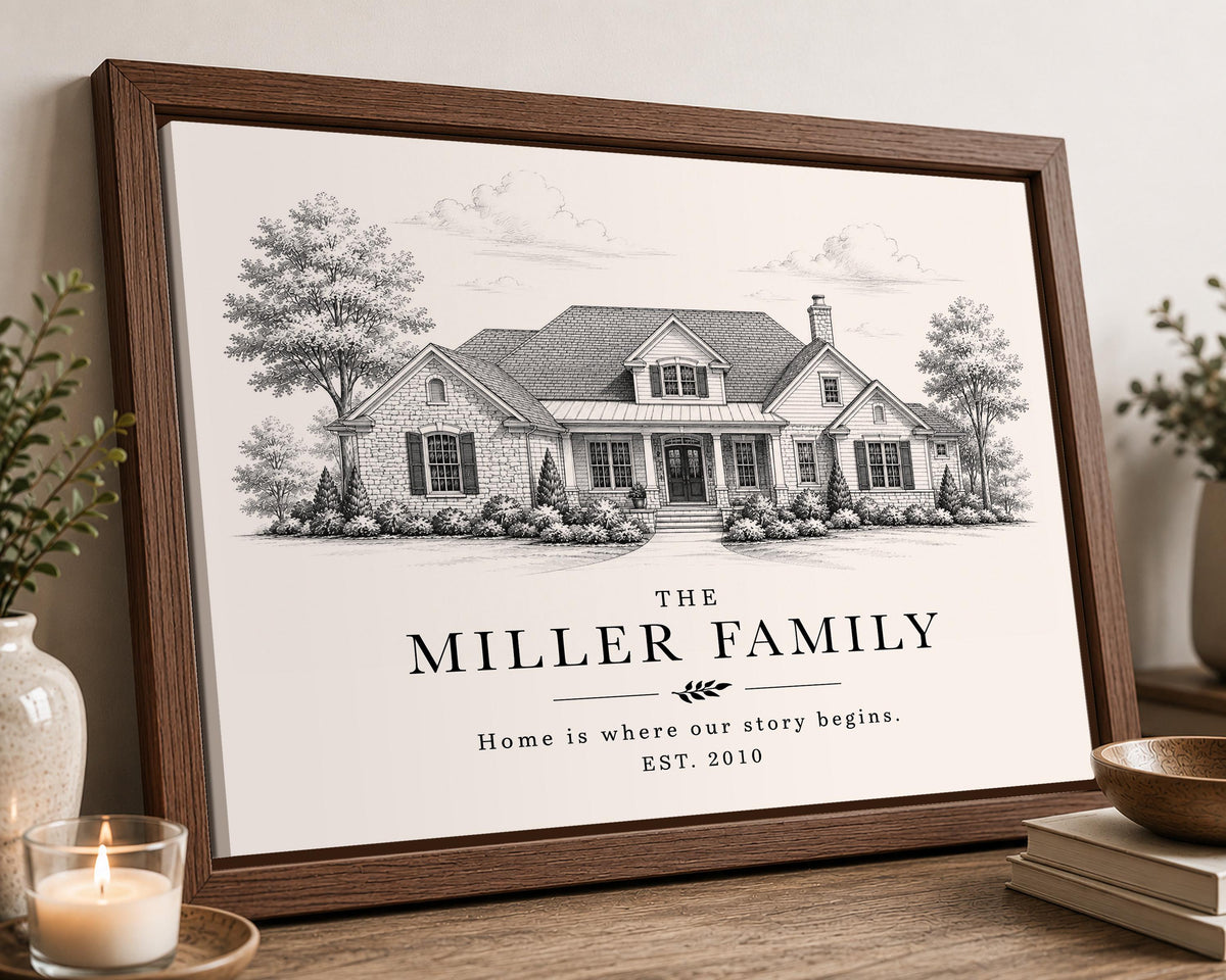 Custom Family Sign from Your Home Photo, Personalized Family Name Wall Art, Housewarming Gift, New Home Gift