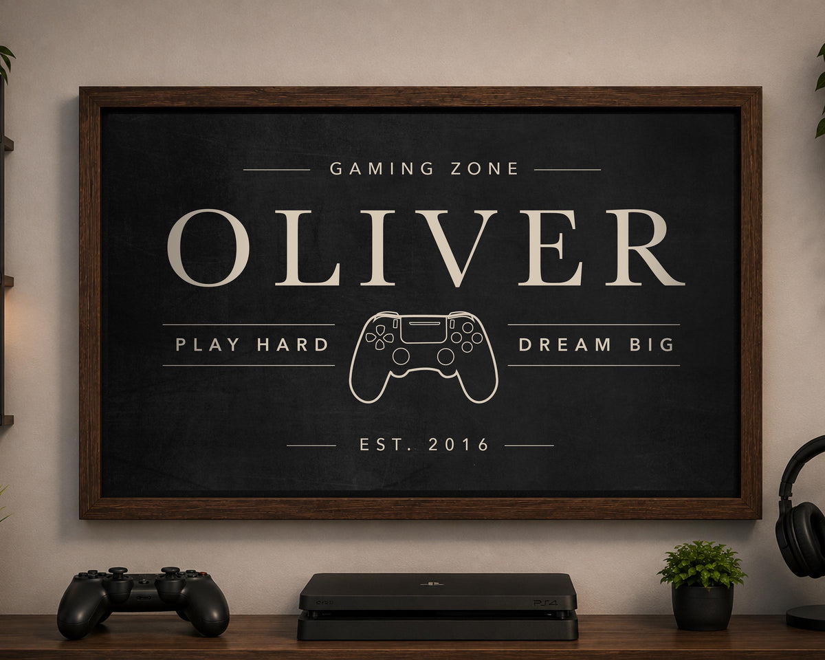 Personalized Gaming Room Sign | Custom Gamer Name Wall Art | Gaming Zone Decor for Boys Bedroom | Modern Framed Game Room Print | Teen Gift