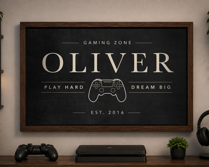 Personalized Gaming Room Sign | Custom Gamer Name Wall Art | Gaming Zone Decor for Boys Bedroom | Modern Framed Game Room Print | Teen Gift