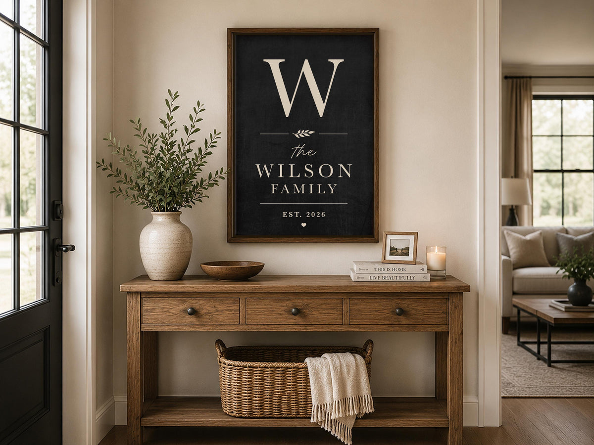 Personalized Family Name Sign, Custom Last Name Wall Art, Modern Entryway Decor, Established Family Gift