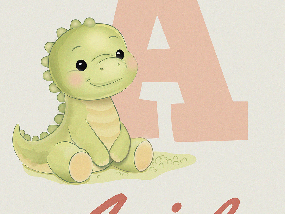 Personalized Dinosaur Nursery Wall Art, Custom Baby Name Print, Baby Boy or Girl Room Decor, Dinosaur Initial Print, Framed Nursery Art