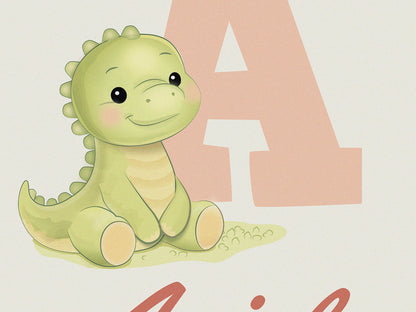 Personalized Dinosaur Nursery Wall Art, Custom Baby Name Print, Baby Boy or Girl Room Decor, Dinosaur Initial Print, Framed Nursery Art