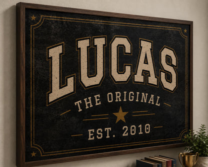 Personalized Collegiate Name Sign, Vintage Varsity Wall Art, Custom Boys Room Decor, Sports Inspired Framed Name Print