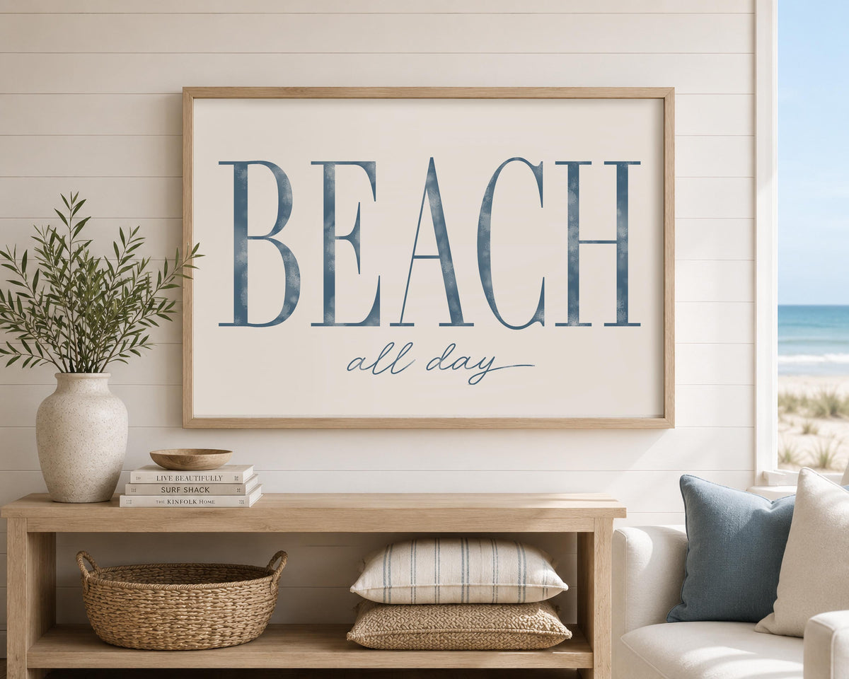 Beach Wall Art, Coastal Framed Print, Beach House Decor, Blue Coastal Art, Beach All Day Print, Nautical Wall Decor