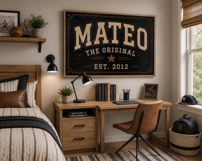 Personalized Collegiate Name Sign, Vintage Varsity Wall Art, Custom Boys Room Decor, Sports Inspired Framed Name Print