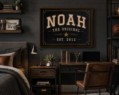 Personalized Collegiate Name Sign, Vintage Varsity Wall Art, Custom Boys Room Decor, Sports Inspired Framed Name Print