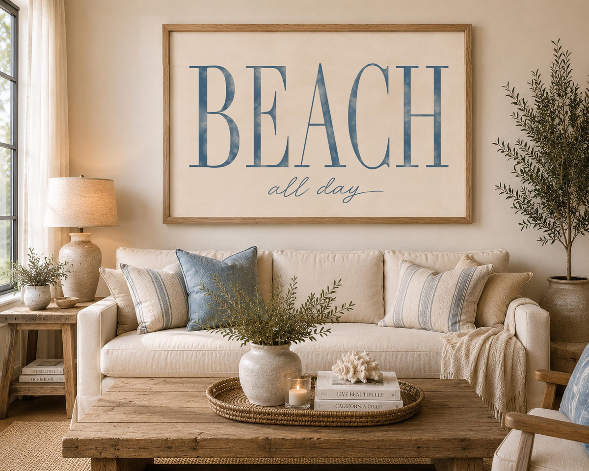 Beach Wall Art, Coastal Framed Print, Beach House Decor, Blue Coastal Art, Beach All Day Print, Nautical Wall Decor