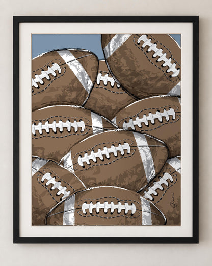 Framed Football Wall Art Set, Football Bedroom Decor, Boys Sports Room Art, Teen Boy Wall Decor, Matted Football Prints