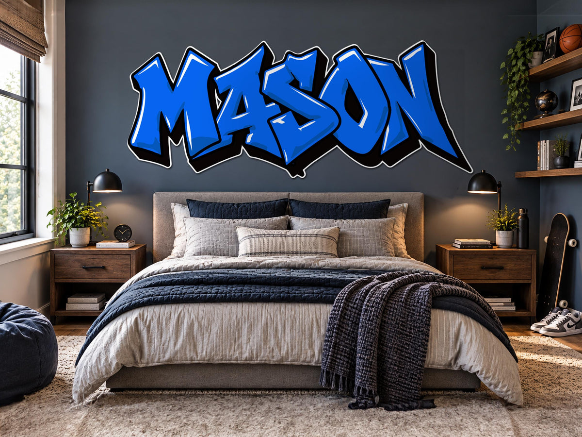 Personalized Graffiti Name Wall Decal, Custom Kids Name Sticker, Teen Boy Bedroom Wall Decor, Street Art Name Decal