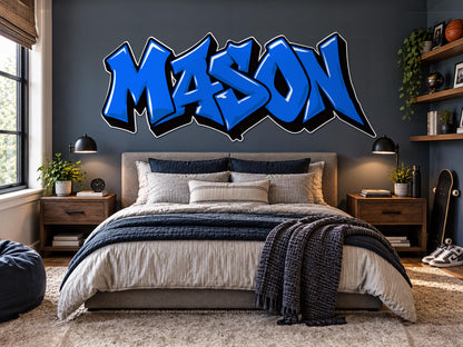 Personalized Graffiti Name Wall Decal, Custom Kids Name Sticker, Teen Boy Bedroom Wall Decor, Street Art Name Decal