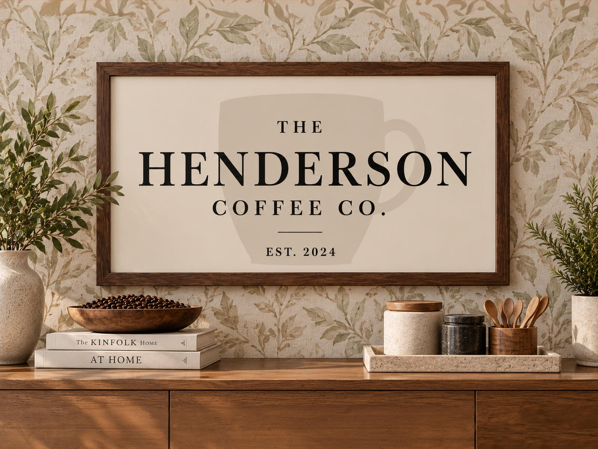 Personalized Coffee Bar Sign, Custom Family Name Wall Art, Coffee Station Decor, Kitchen Wall Art, Housewarming Gift