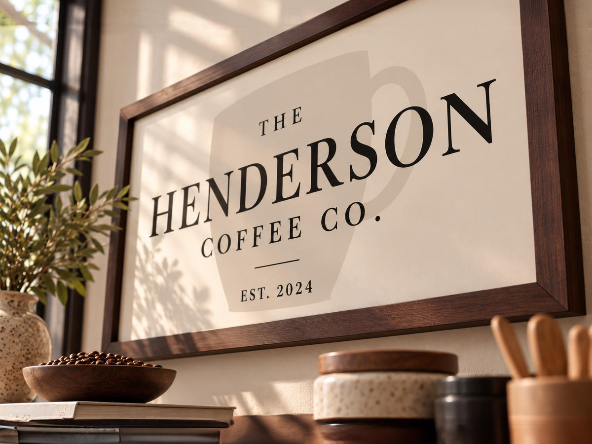 Personalized Coffee Bar Sign, Custom Family Name Wall Art, Coffee Station Decor, Kitchen Wall Art, Housewarming Gift
