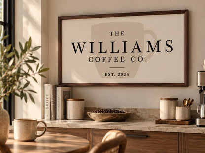 Personalized Coffee Bar Sign, Custom Family Name Wall Art, Coffee Station Decor, Kitchen Wall Art, Housewarming Gift