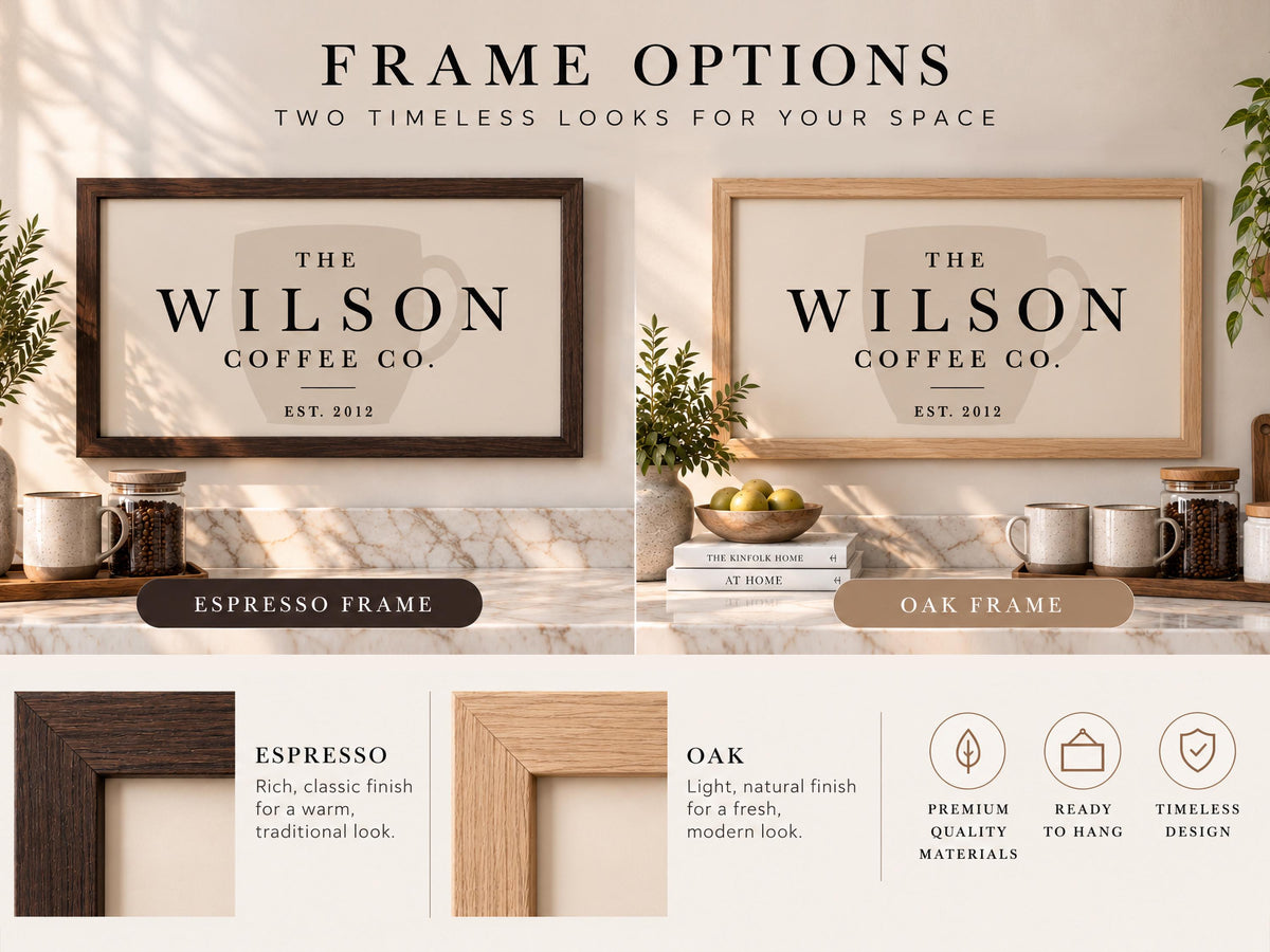 Personalized Coffee Bar Sign, Custom Family Name Wall Art, Coffee Station Decor, Kitchen Wall Art, Housewarming Gift