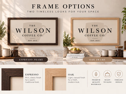 Personalized Coffee Bar Sign, Custom Family Name Wall Art, Coffee Station Decor, Kitchen Wall Art, Housewarming Gift