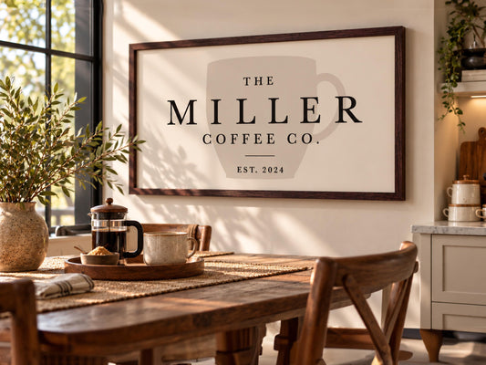 Personalized Coffee Bar Sign, Custom Family Name Wall Art, Coffee Station Decor, Kitchen Wall Art, Housewarming Gift