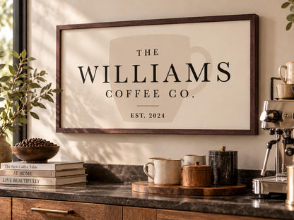 Personalized Coffee Bar Sign, Custom Family Name Wall Art, Coffee Station Decor, Kitchen Wall Art, Housewarming Gift