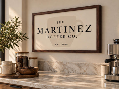 Personalized Coffee Bar Sign, Custom Family Name Wall Art, Coffee Station Decor, Kitchen Wall Art, Housewarming Gift