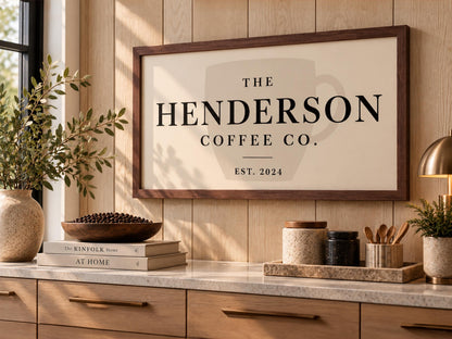 Personalized Coffee Bar Sign, Custom Family Name Wall Art, Coffee Station Decor, Kitchen Wall Art, Housewarming Gift